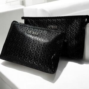 NEW GUESS Black Women's Pouch Bag Set (2) GUESS Logo Print Design  New With Tags